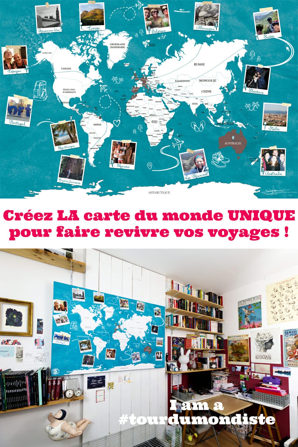 LA carte du monde murale à personnaliser pour faire revivre ses voyages